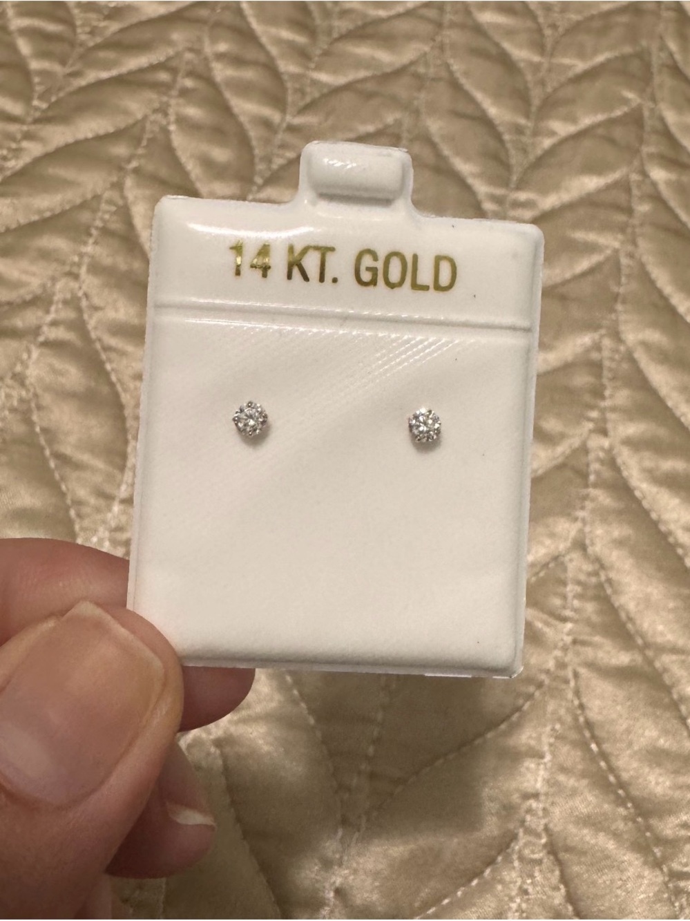 14K Real Gold Stud Earrings with Simulated Diamond Accents